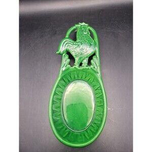 Iron Spoon Rest Green Rooster Kitchen Decor Wall Hanging Counter Farmhouse